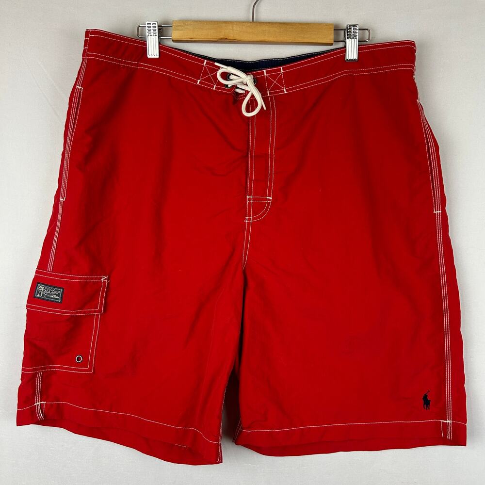 Polo Ralph Lauren Traveller Red Nylon Vintage Swim Trunks Men's Size XXL